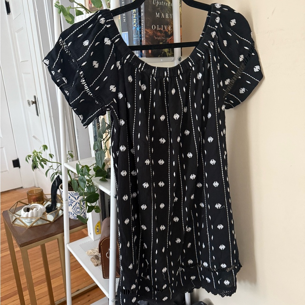Topshop Embroidered off the shoulder dress